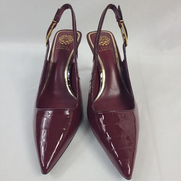 NEW Vince Camuto Slingback Glossy Croc Pointed Toe Heels In Chianti Red Sz 8.5M - Picture 2 of 7